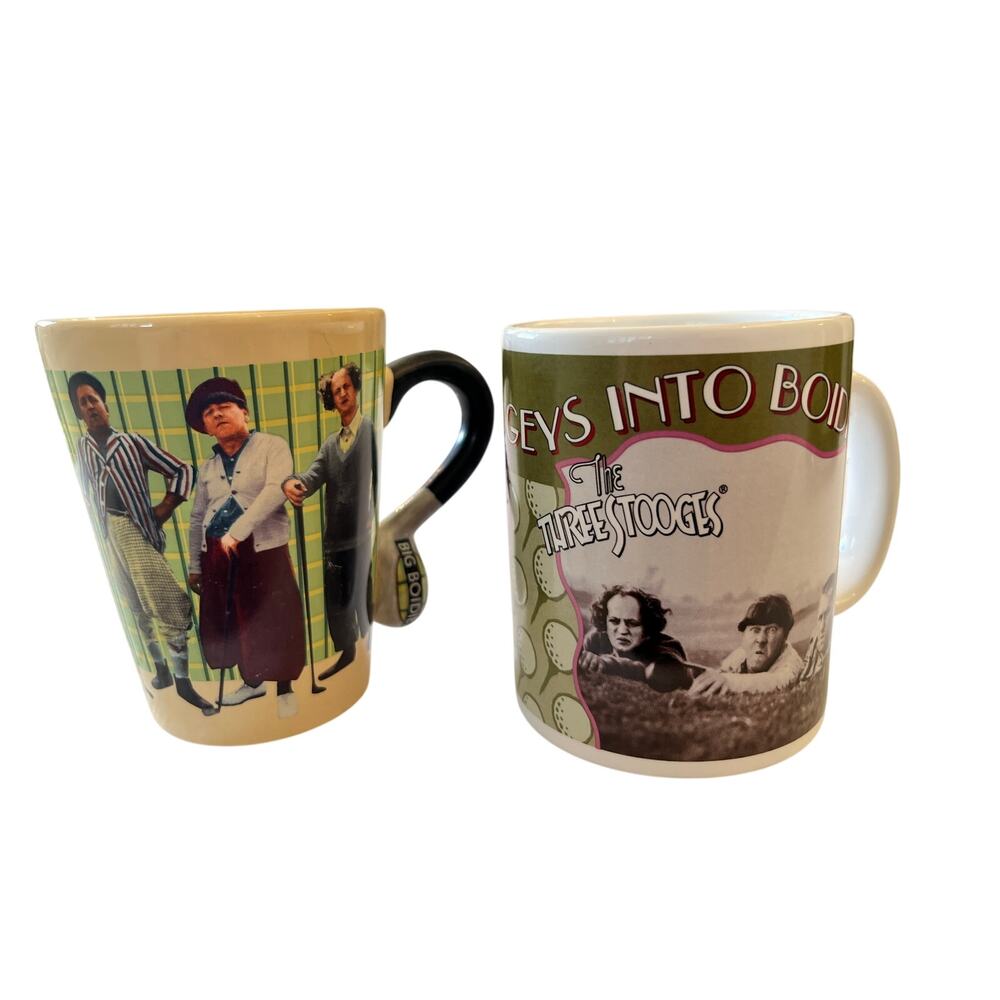 Three Stooges Golf Coffee Mug Set Vandor Big Boidie 3D Club Handle Rare Vintage